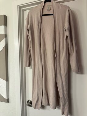 Sioni Long Open-Front Cardigan in Light Beige
